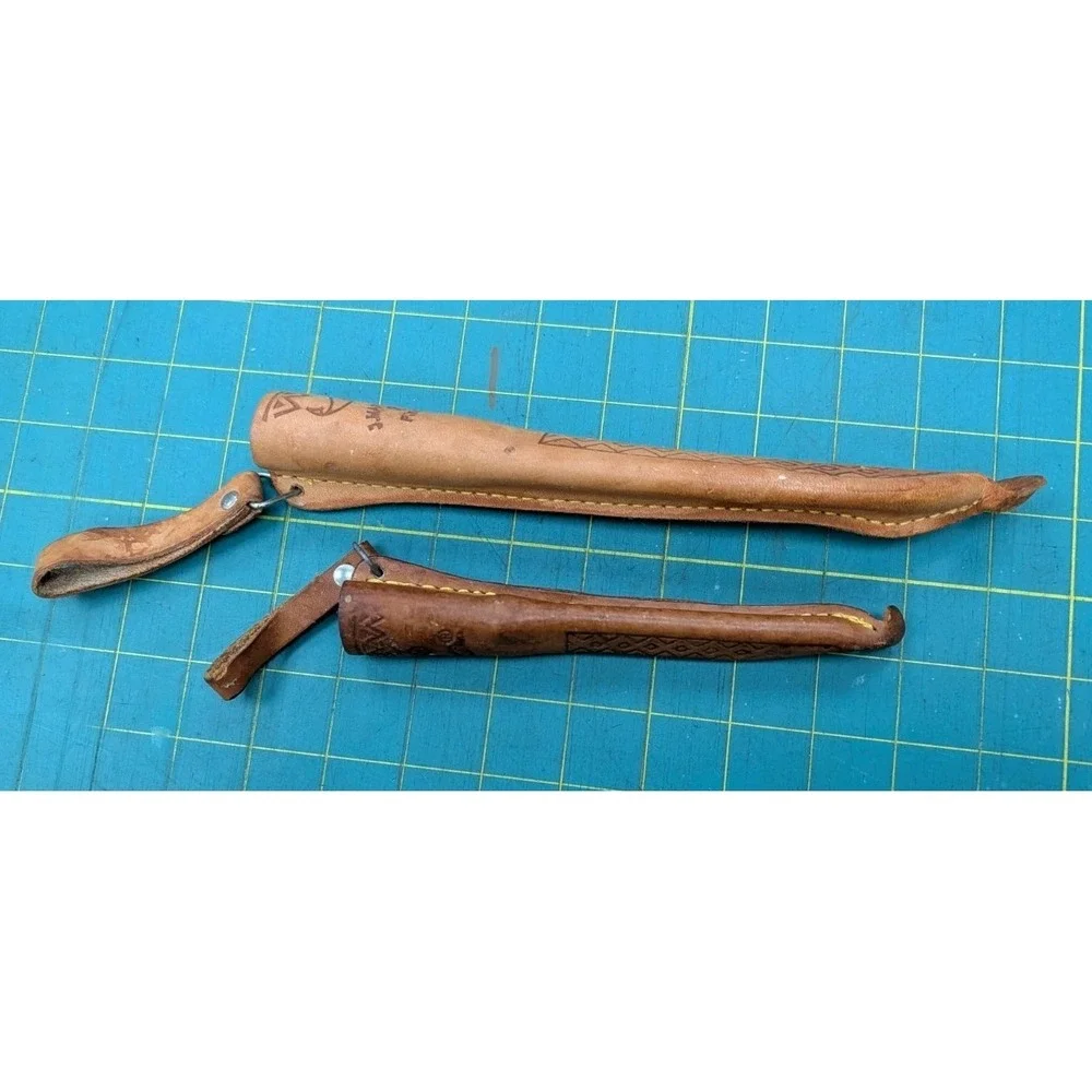 Leather Knife Sleeves Holders Set of 2 Tooled 9